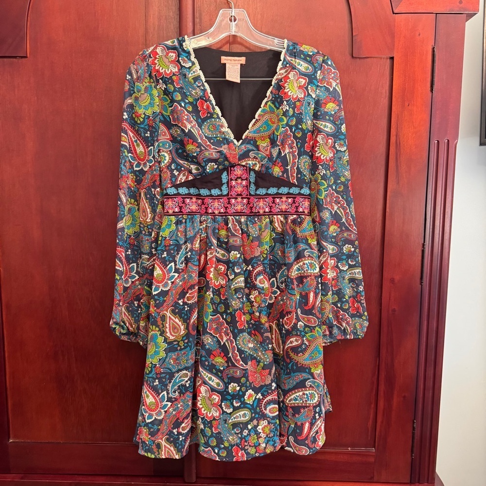 Flying Tomato brand paisley print long-sleeve embroidered mini dress Size Small